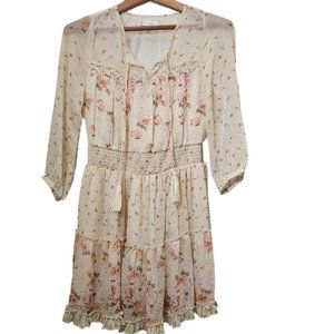 Coco + Jaimeson Women's Floral Tassels Chiffon Waist Dress Sz Medium Pale Yellow